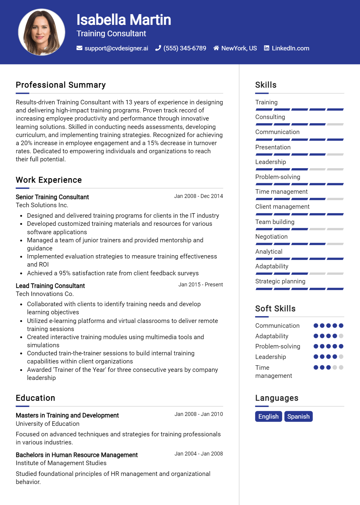 Training Consultant Resume Example for 2026: Free Professional Templates Preview