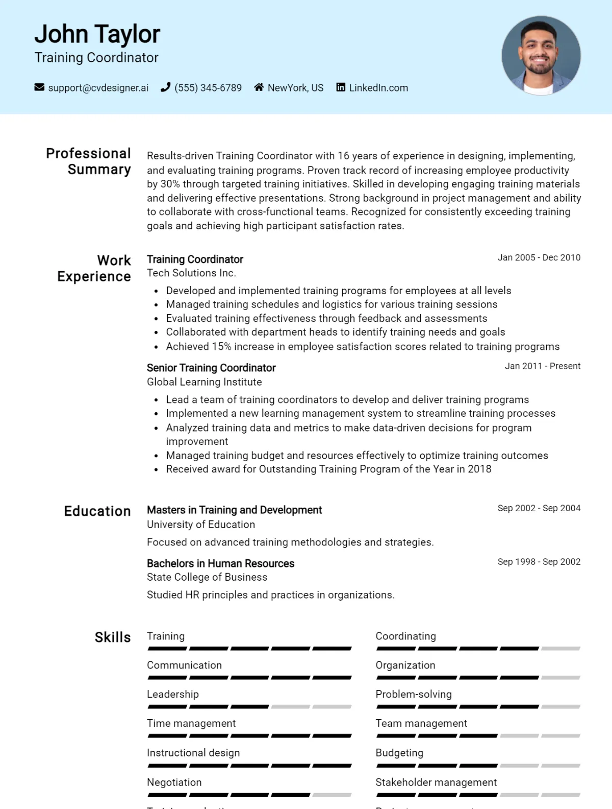 Training Coordinator CV Example For 2026: Top CV Skills Preview