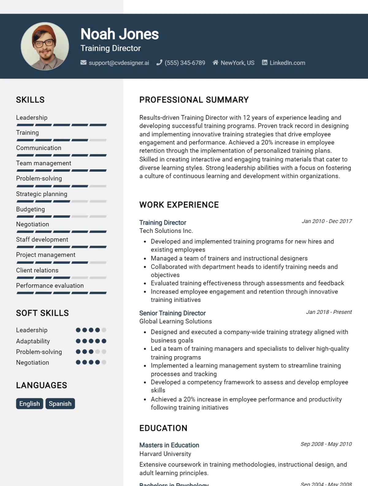 Training Director CV Example For 2026: Examples & Free Templates Preview