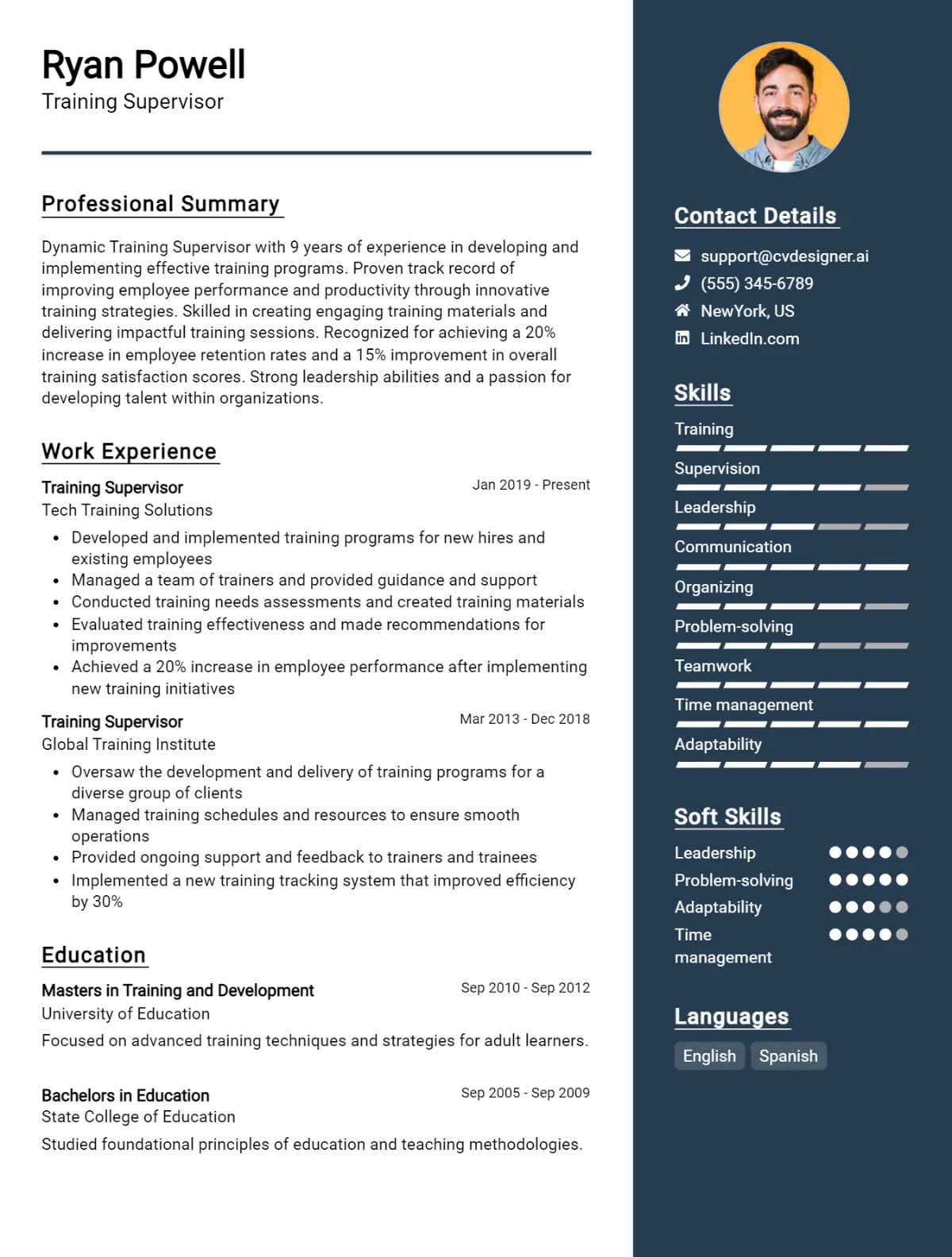 Training Supervisor CV Example For 2026: Professional CV Templates Preview