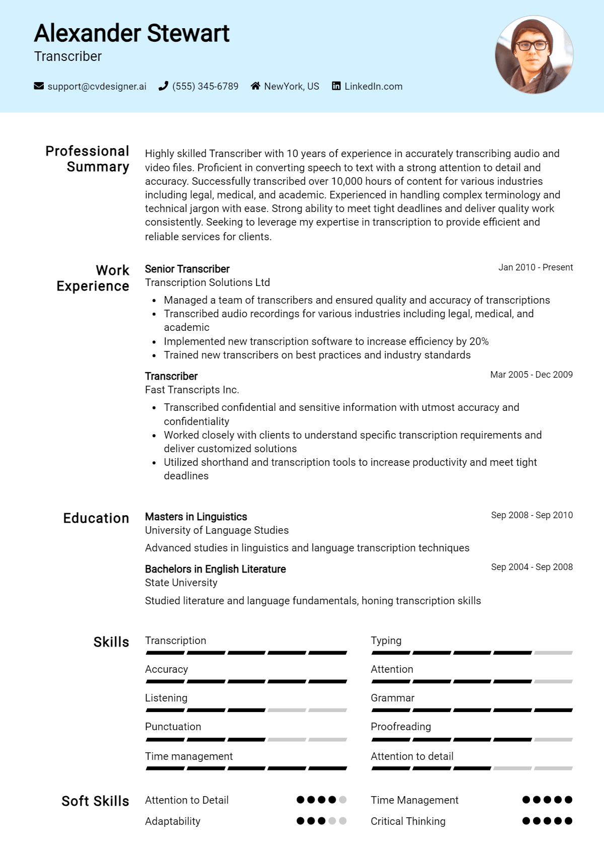 Transcriber Resume Example for 2026: Effective Tips Preview