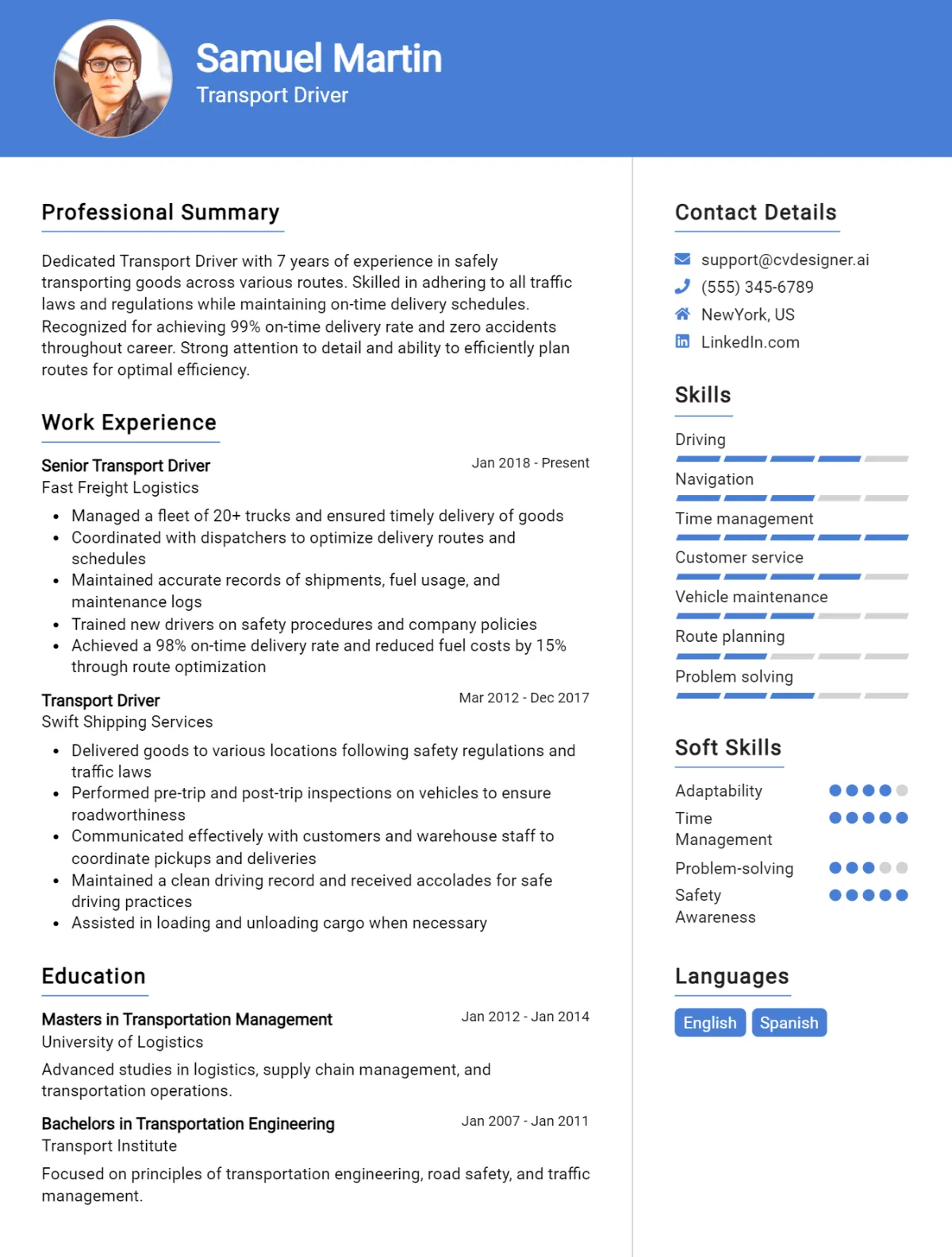 25 Transport Driver CV Examples And Templates For 2026 Preview