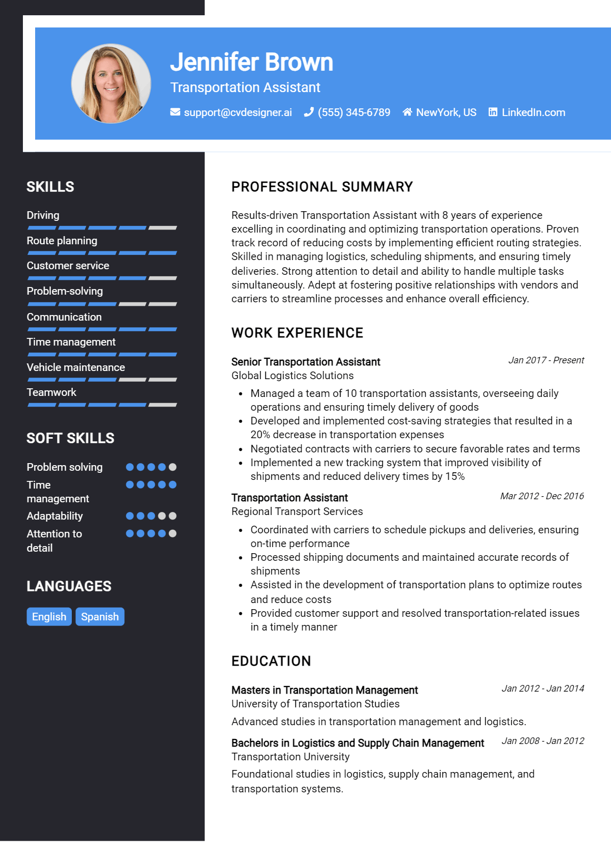 Transportation Assistant Resume Example for 2026: Ultimate Guide Preview