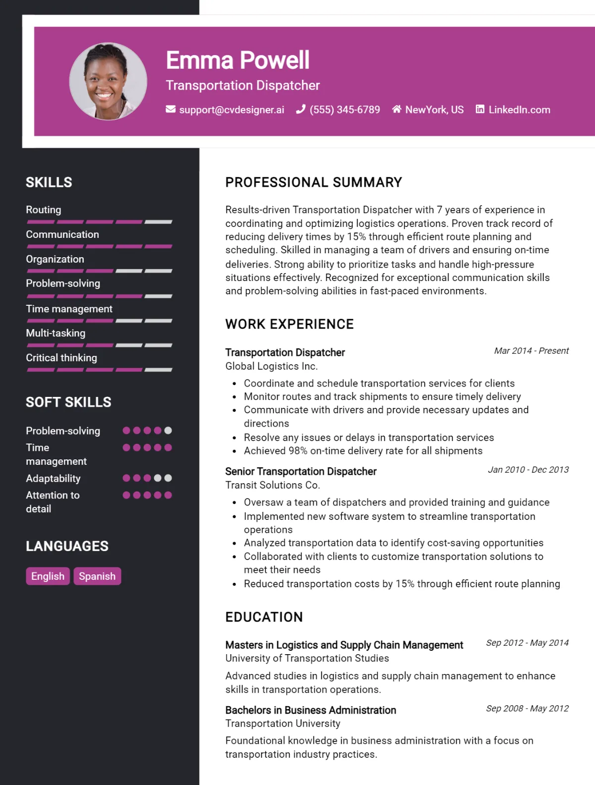 Transportation Dispatcher CV Example For 2026: Expert Tips & Templates Preview
