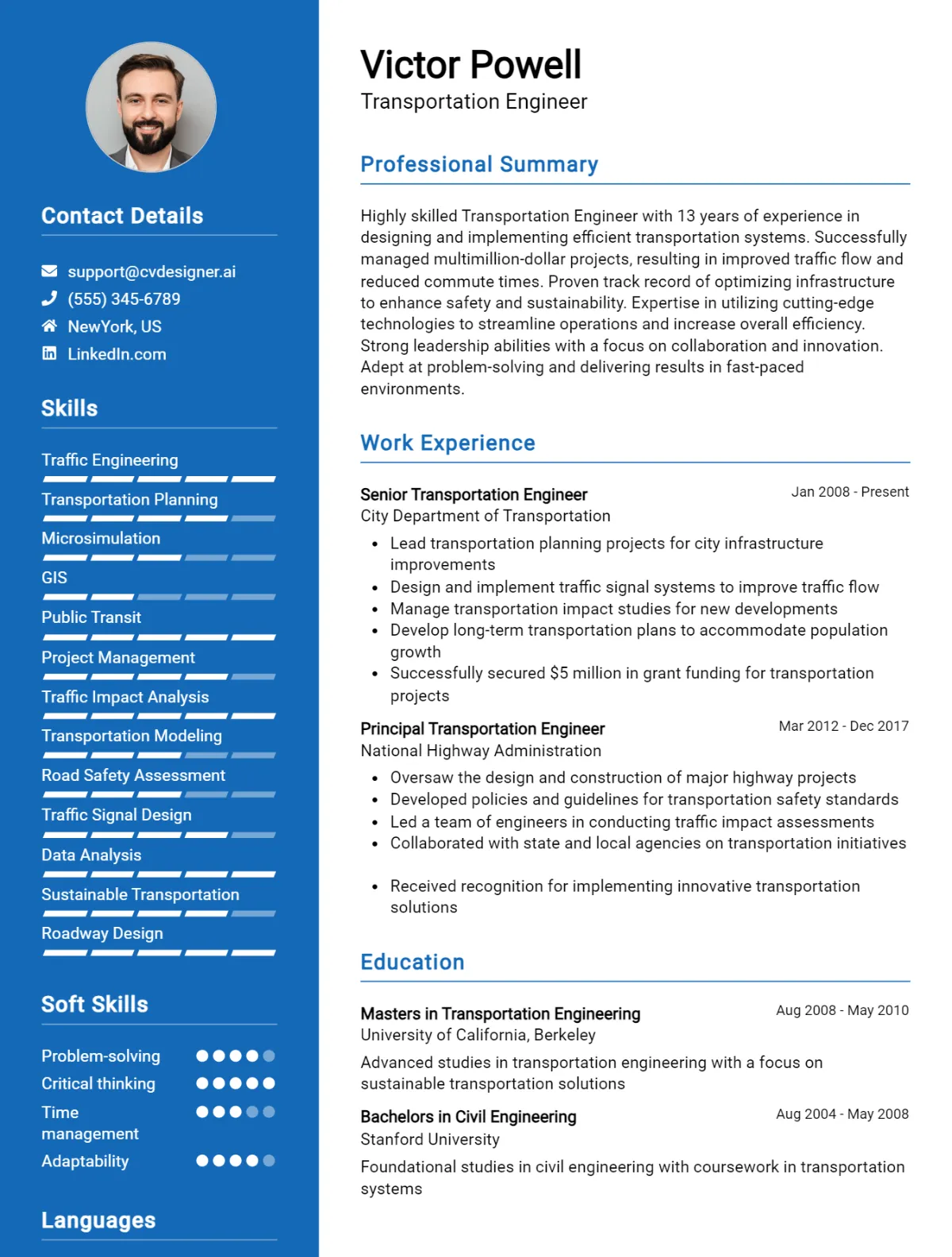 Transportation Engineer CV Example For 2026: Top Tips & Samples Preview