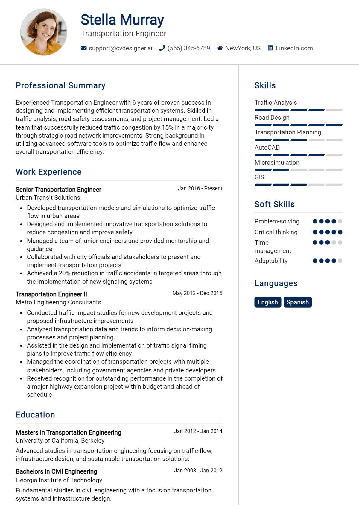 8 Transportation Engineer Resume Examples for 2026: Examples & Free Templates Preview