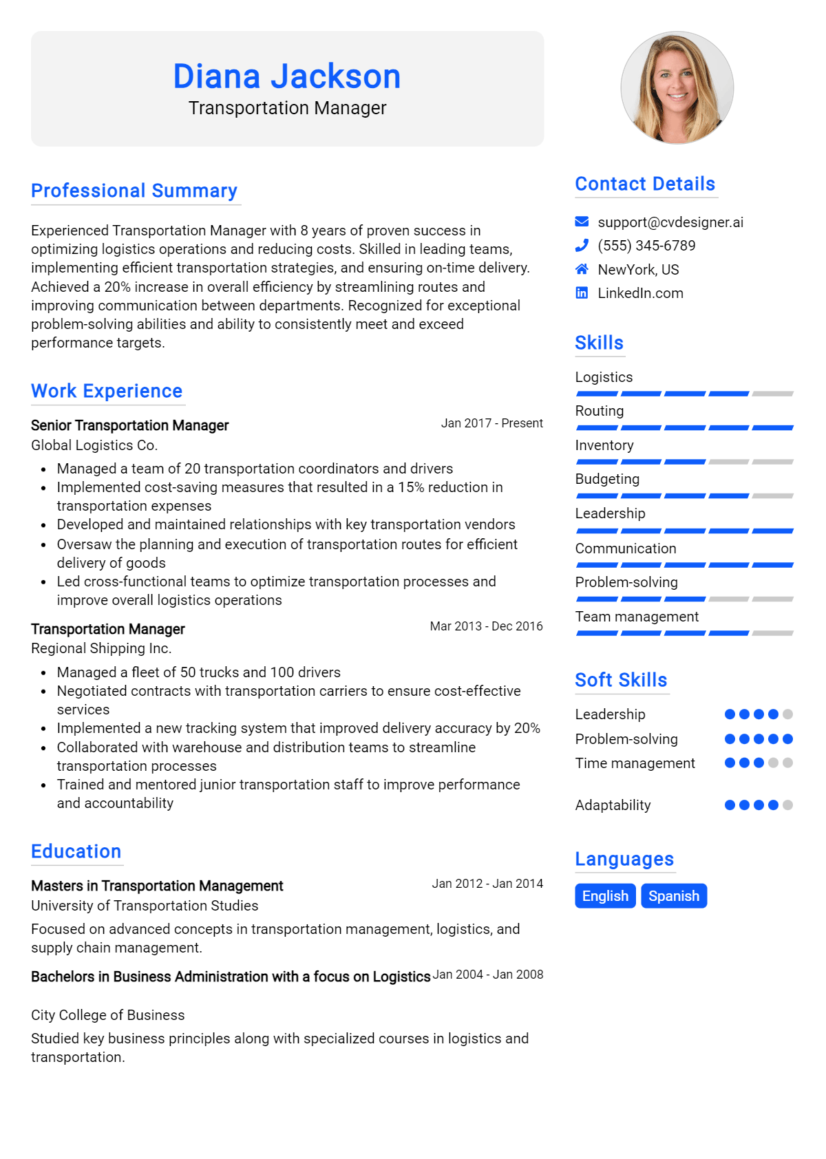 8 Transportation manager Resume Examples for 2026: Tips to Stand Out Preview
