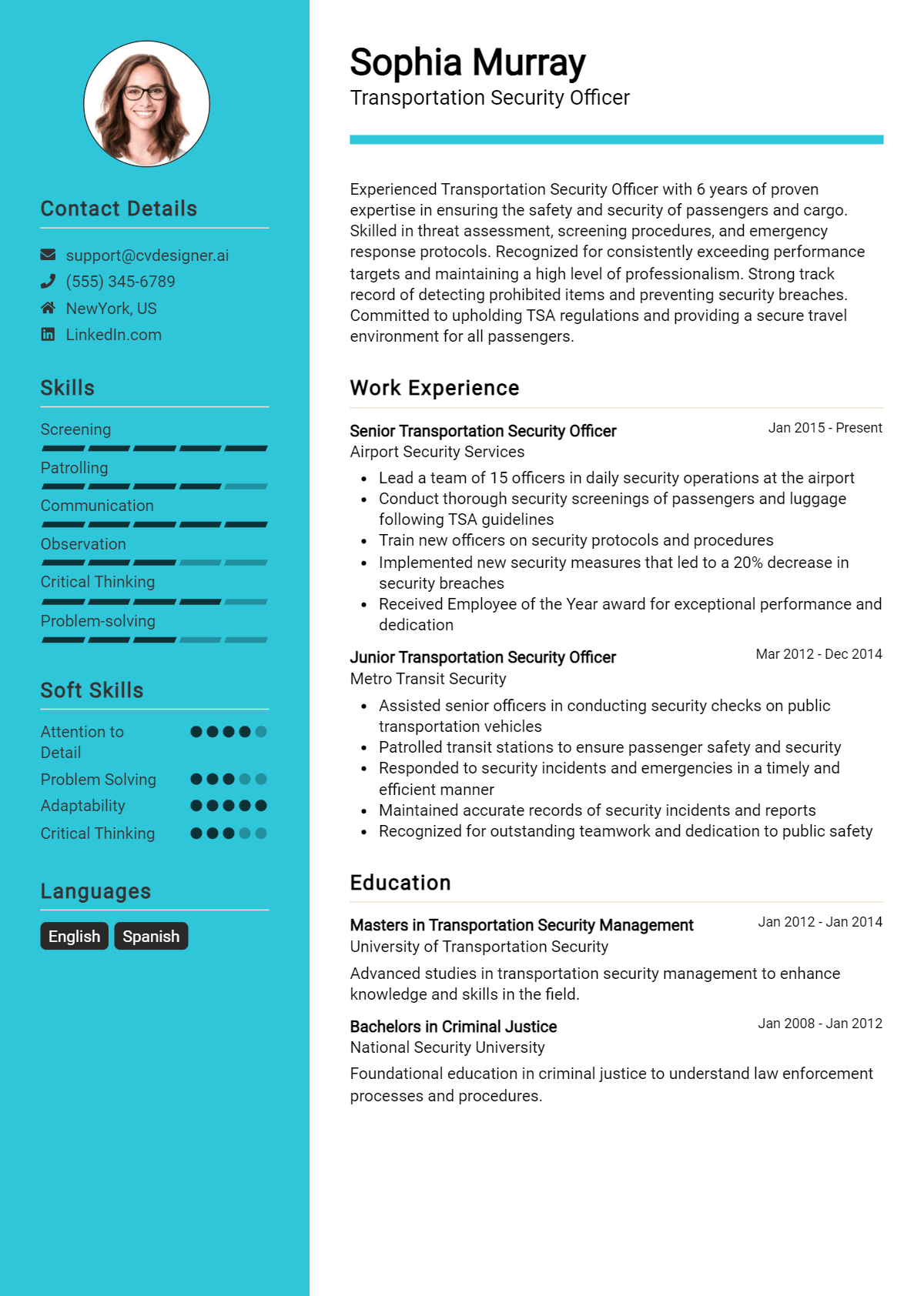 8 Transportation Security Officer Resume Examples for 2026: Downloadable Templates Preview
