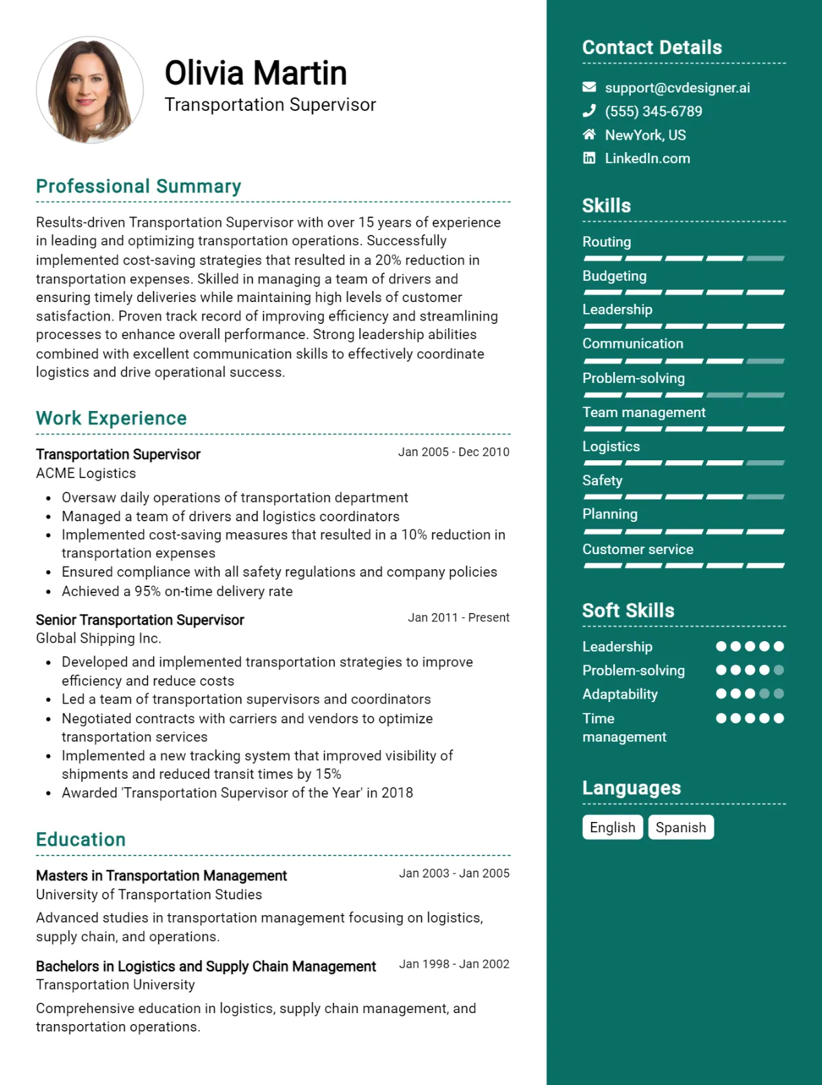 Transportation Supervisor CV Example For 2026: Expert Tips & Templates Preview