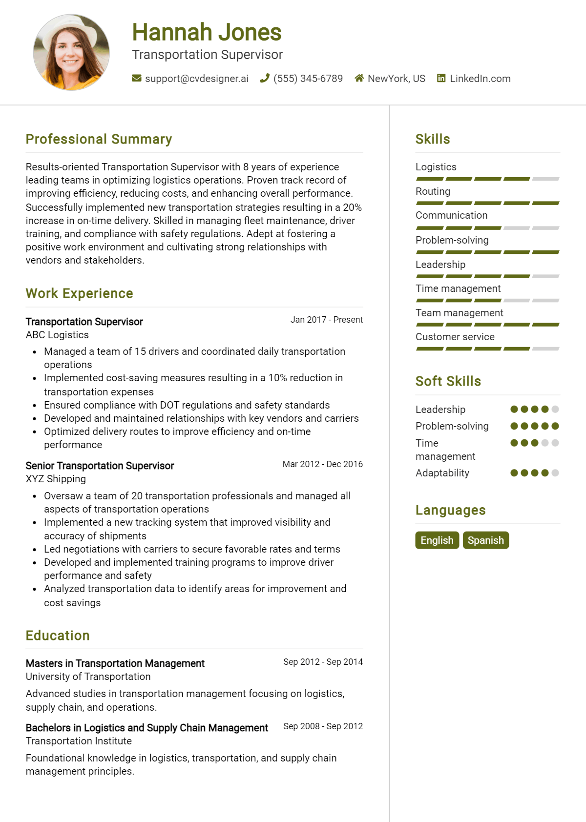 8 Transportation Supervisor Resume Examples for 2026: How to Create a Professional CV Preview