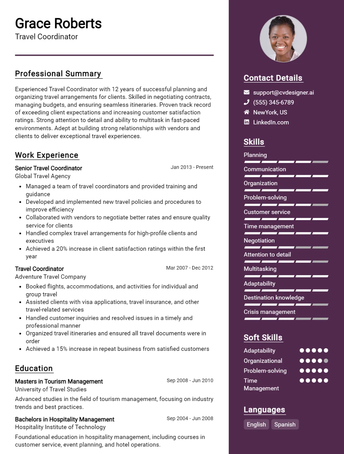 Travel Coordinator CV Example For 2026: Tips & Templates Preview