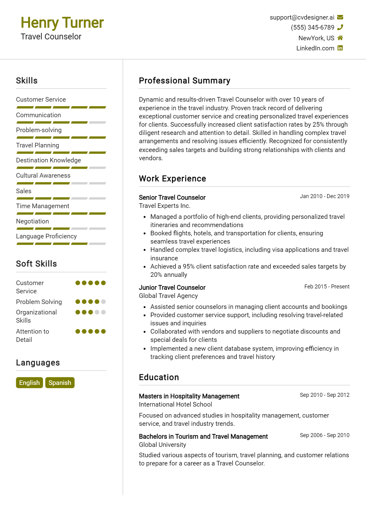 Travel Counselor Resume Example for 2026: Ultimate Guide Preview