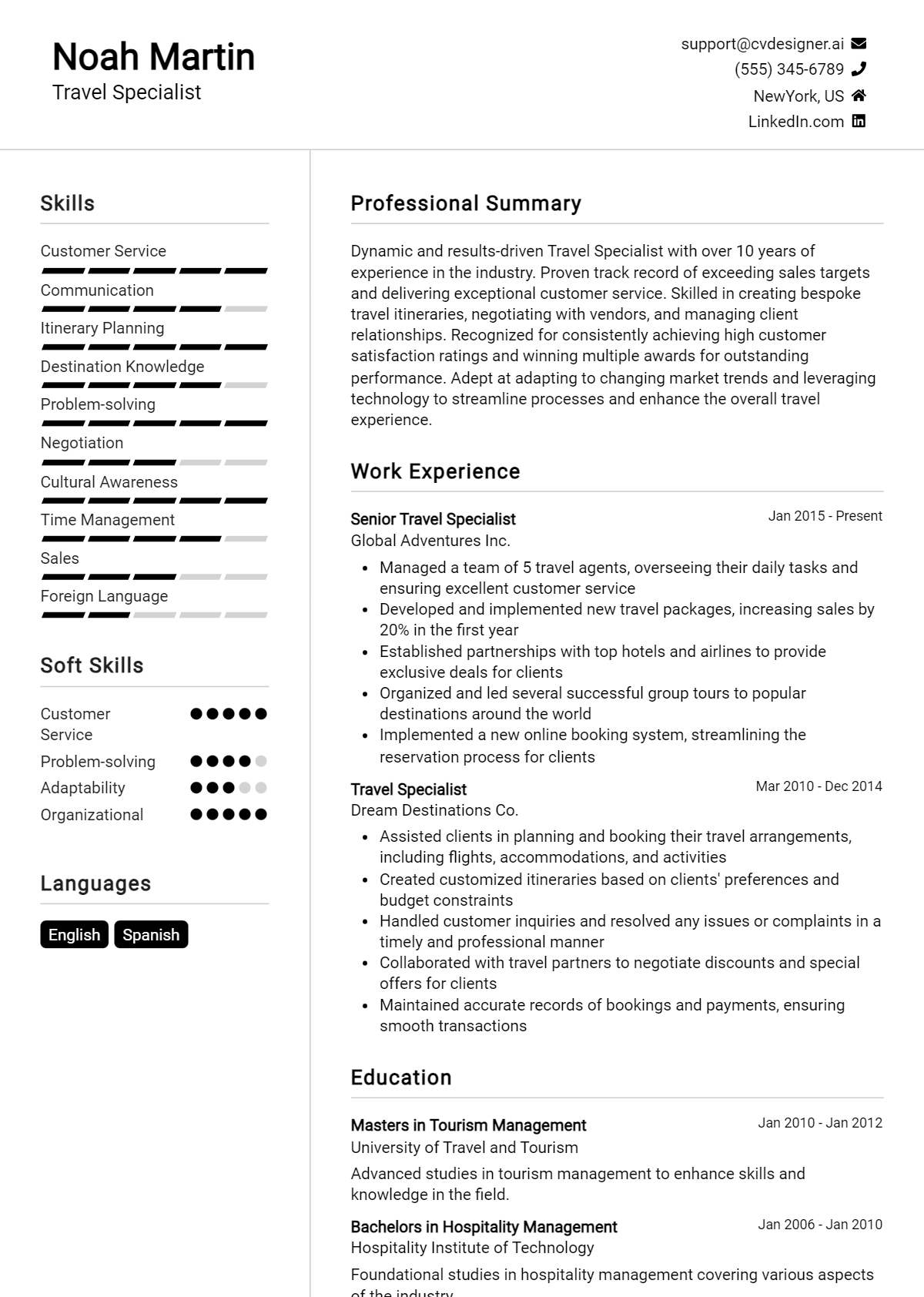 Travel Specialist Resume Example for 2026: Free Downloadable Templates Preview