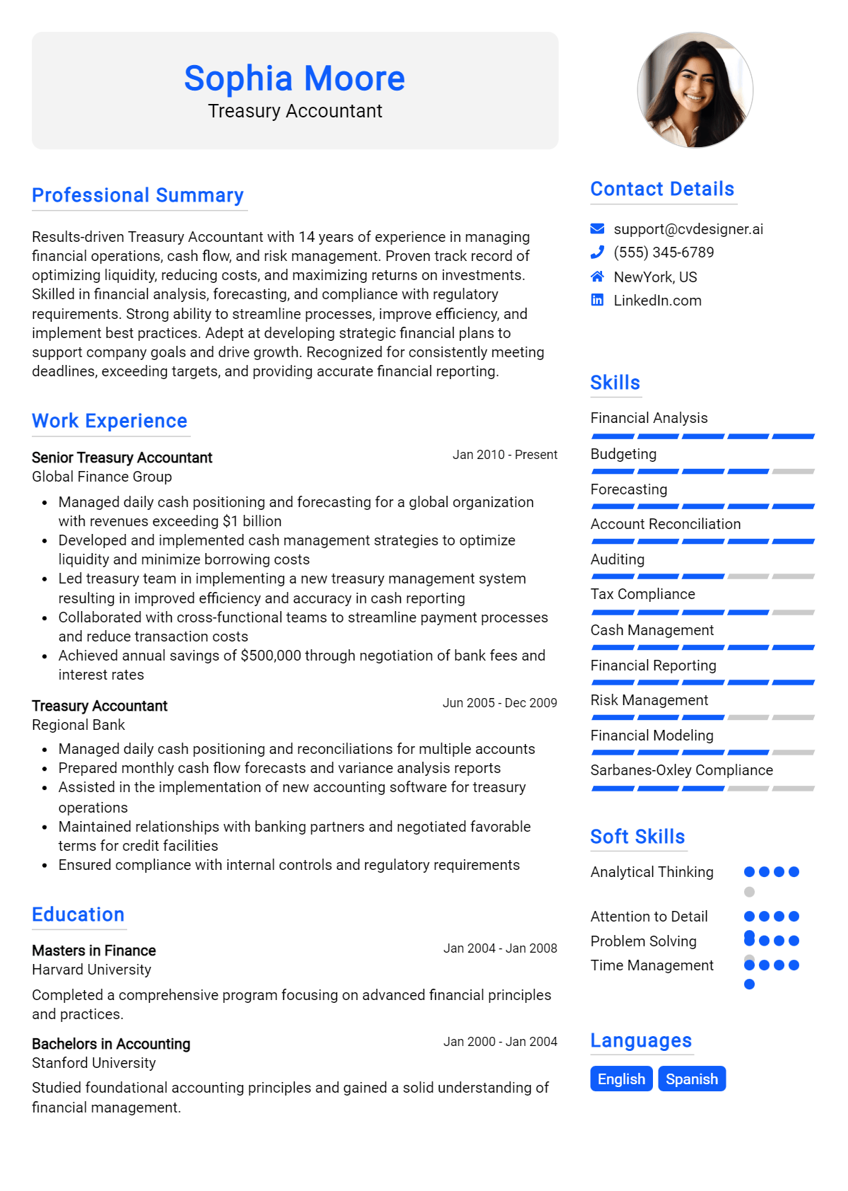 Treasury Accountant Resume Example for 2026: Examples & Free Templates Preview