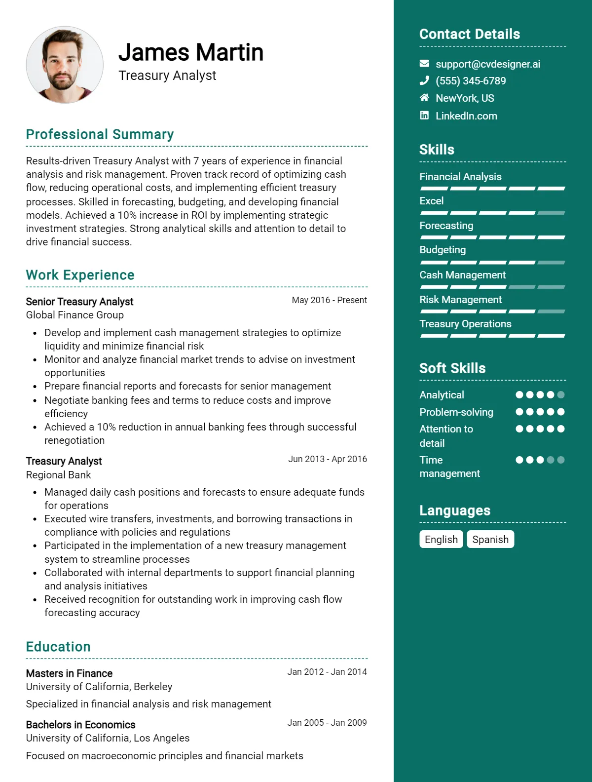 Treasury Analyst CV Example For 2026: Free Downloadable Templates Preview