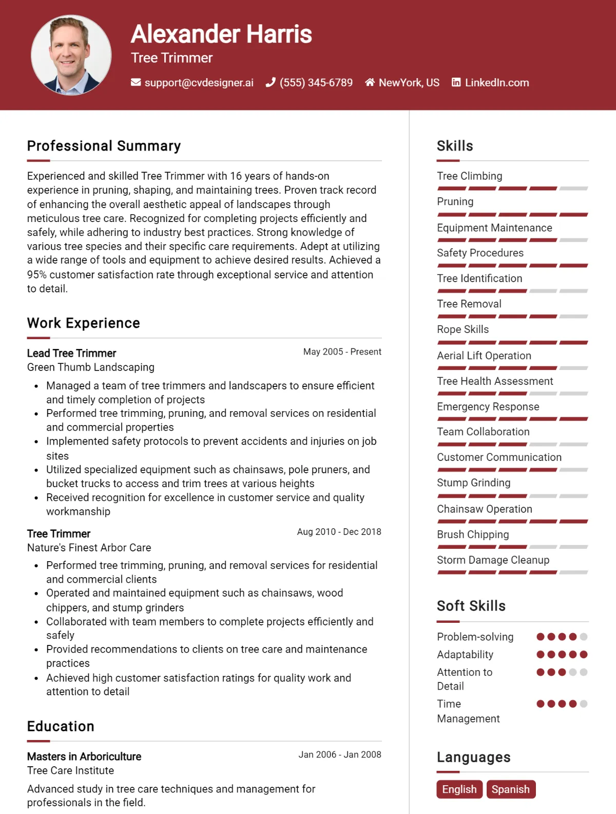 Tree Trimmer CV Example For 2026: Effective CV Writing Tips Preview