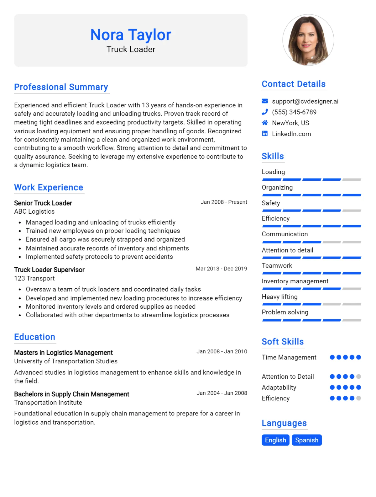 Truck Loader CV Example For 2026: Top CV Skills Preview