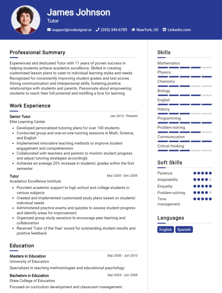 Tutor CV Example