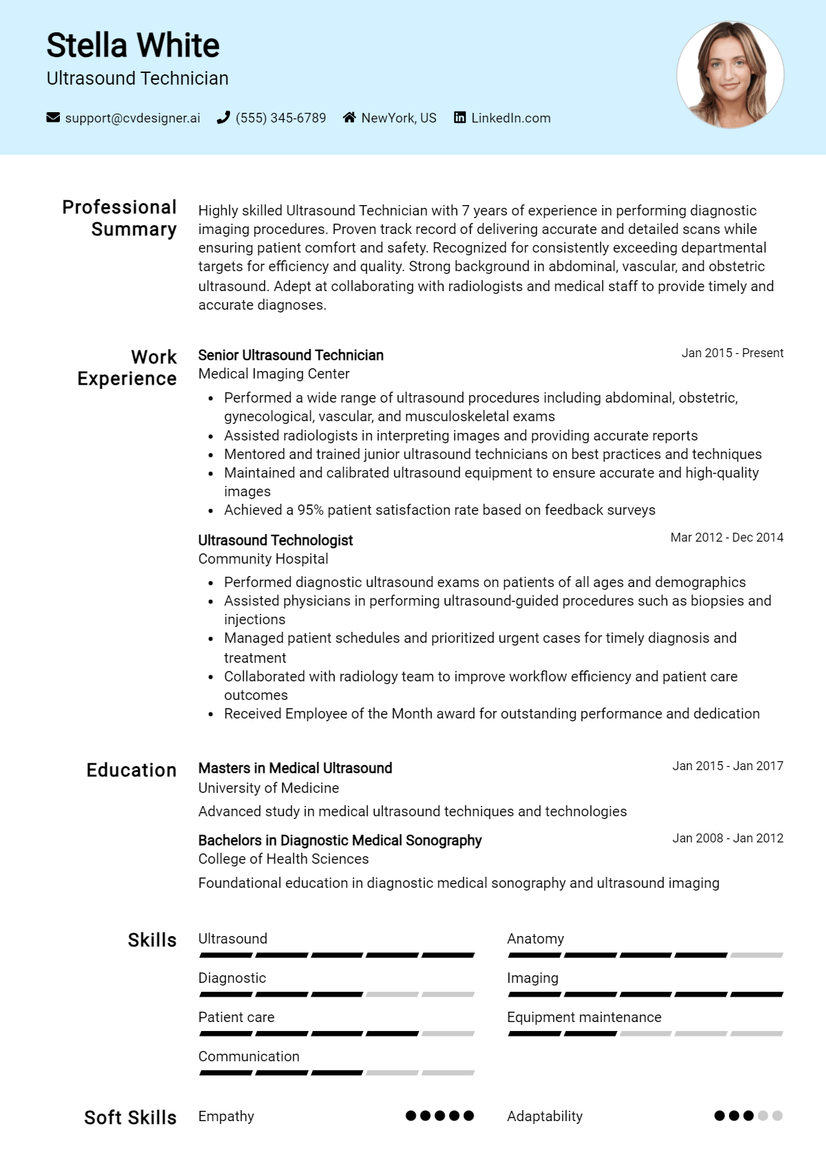 Ultrasound Technician Resume Example for 2026: Best Tips & Templates Preview