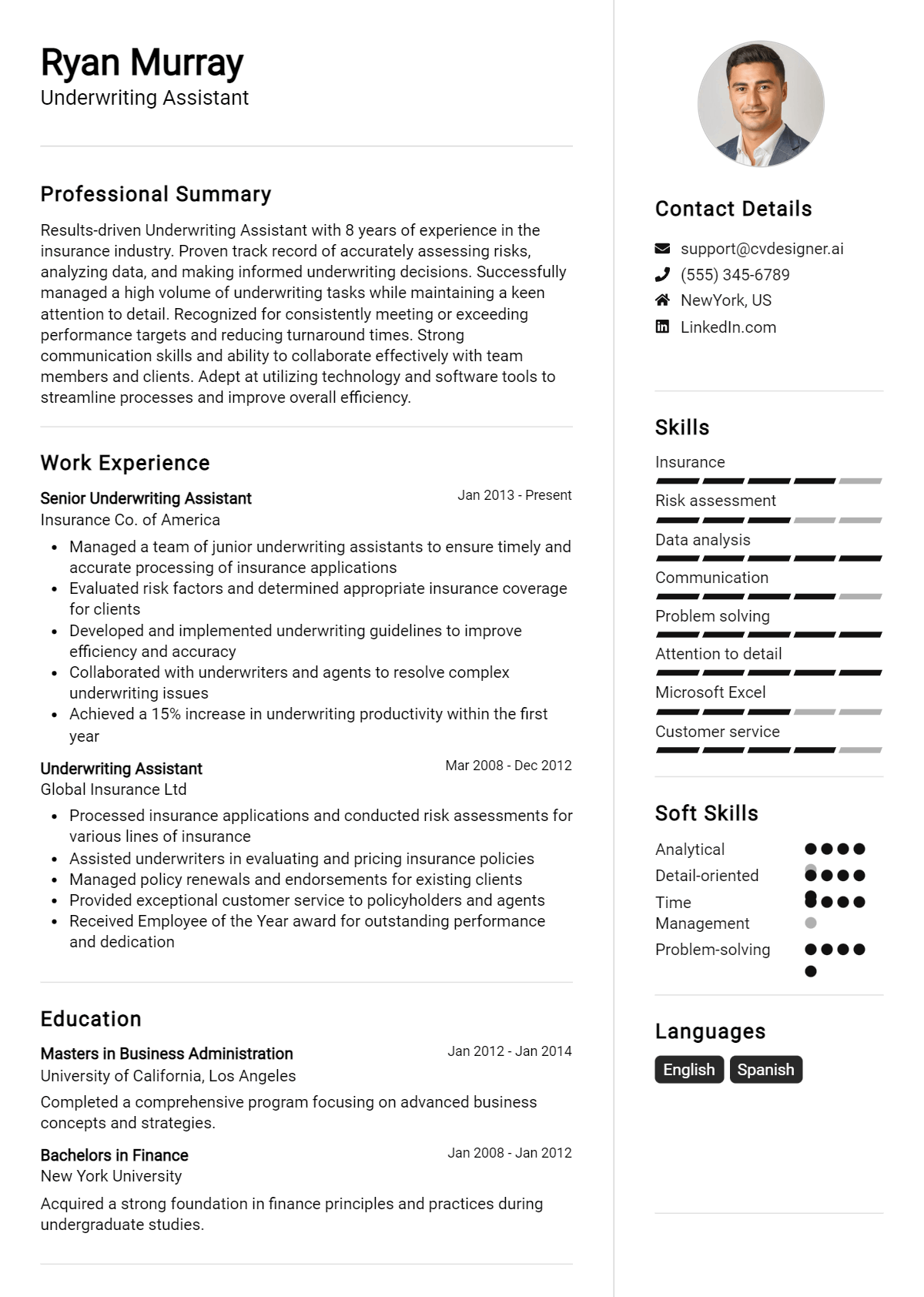 Underwriting Assistant Resume Example for 2026: Top CV Skills Preview
