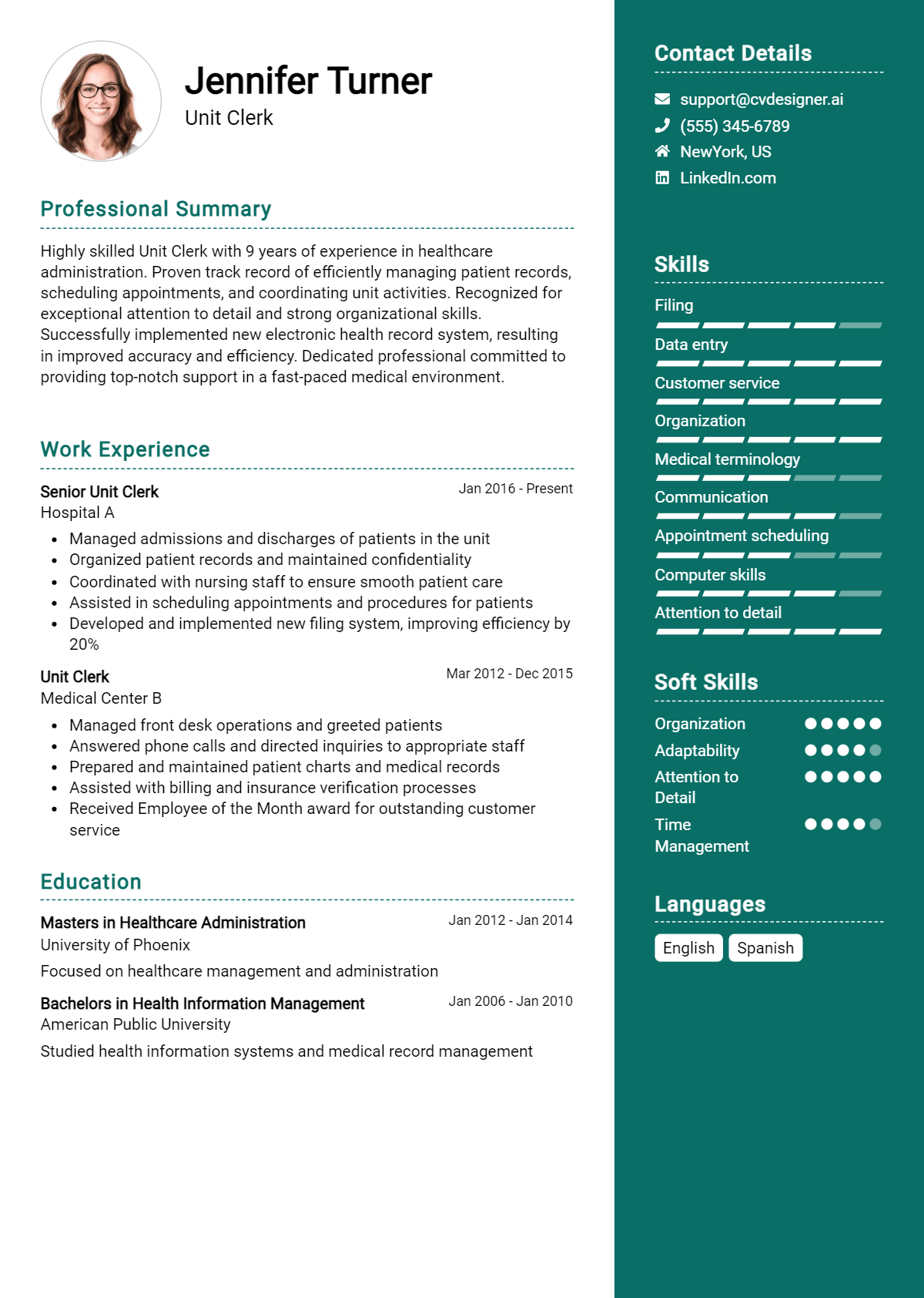 Unit Clerk Resume Example for 2026: How to Create a Professional CV Preview