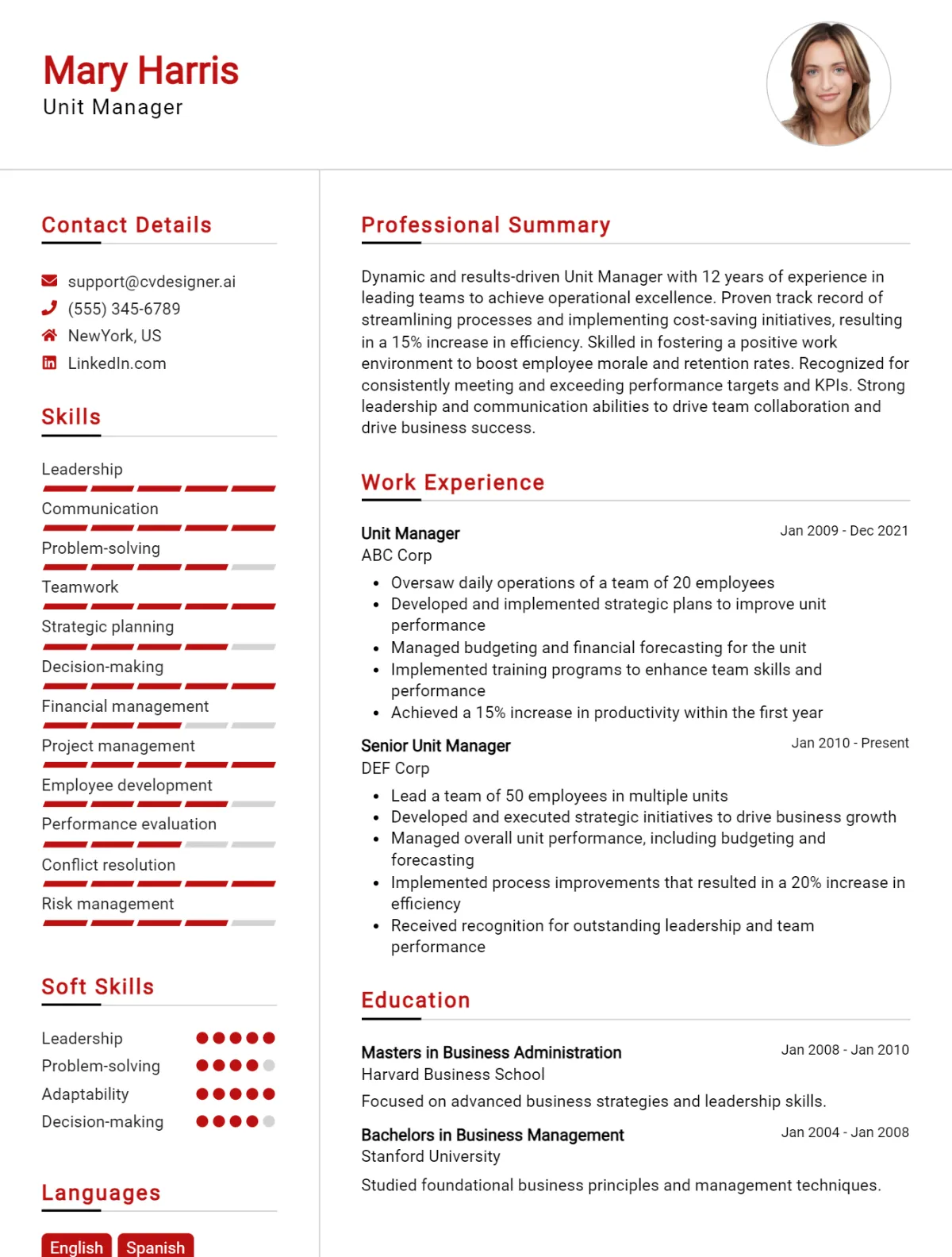 Unit Manager CV Example For 2026: Best Tips & Templates Preview