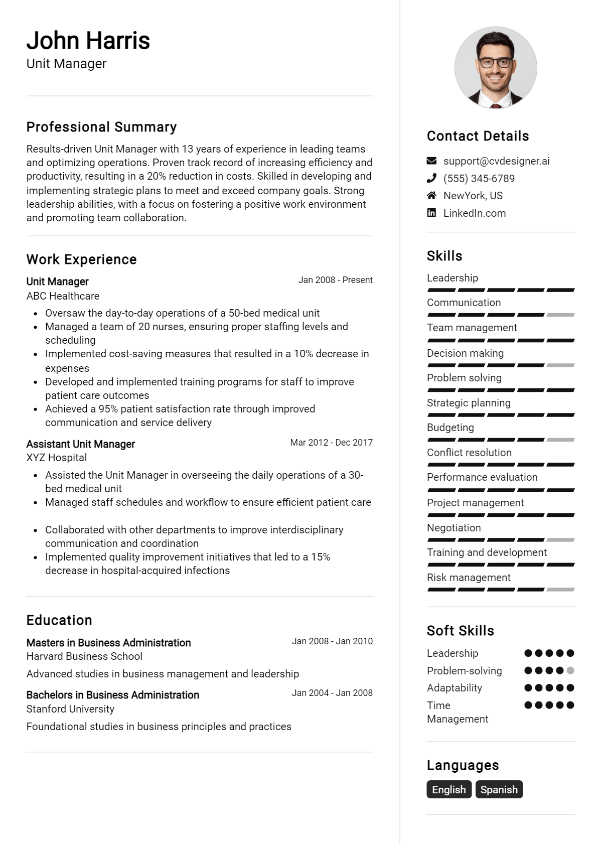 Unit Manager Resume Example for 2026: Effective Tips Preview
