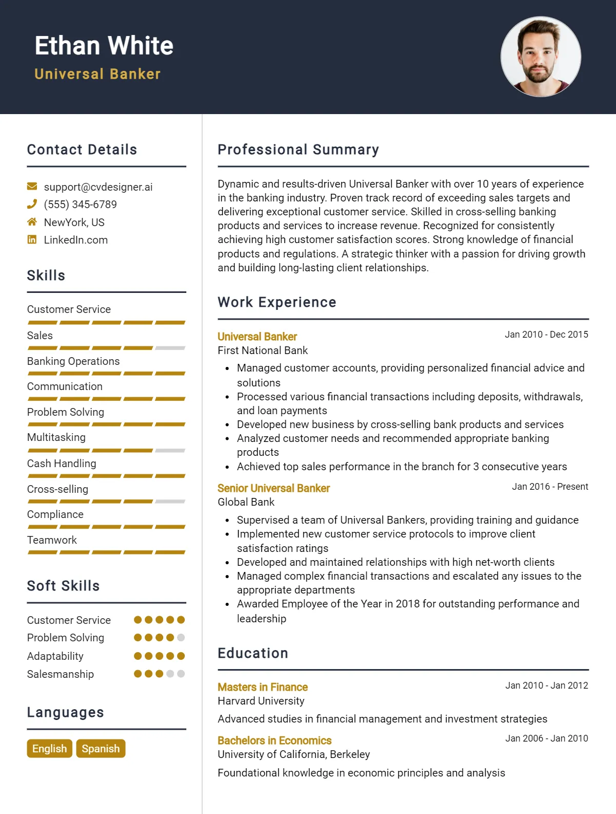 Universal Banker CV Example For 2026: Ultimate Guide Preview