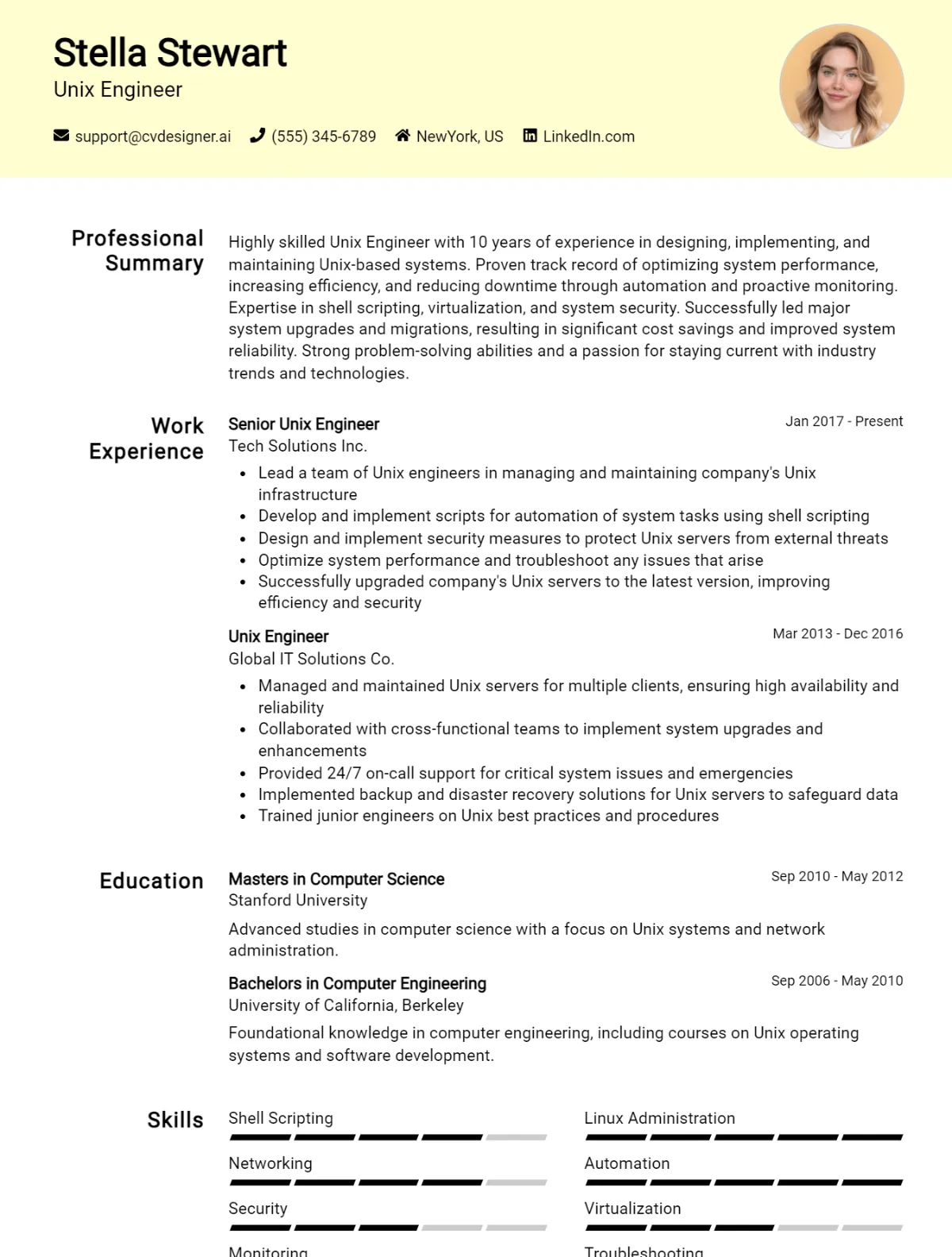 Unix Engineer CV Example For 2026: Best Writing Guide Preview