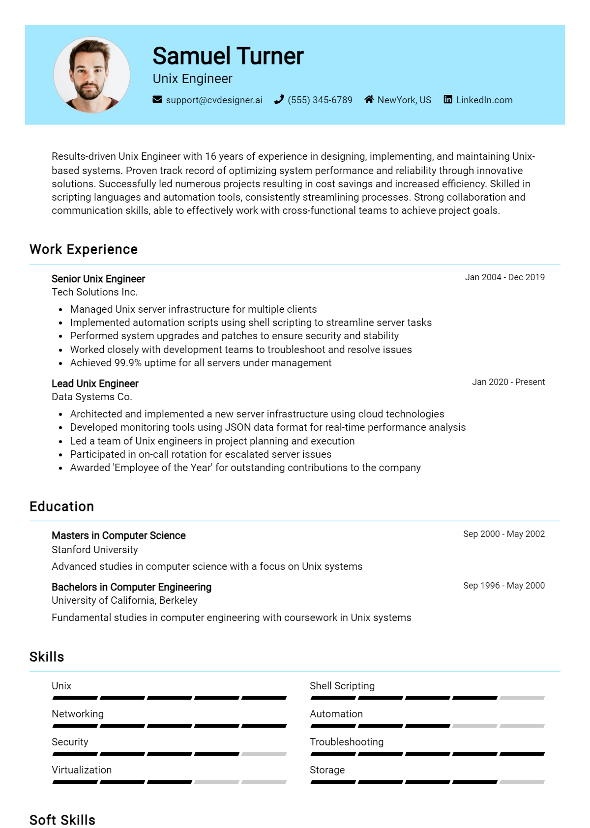 Unix Engineer Resume Example for 2026: Free Templates Preview
