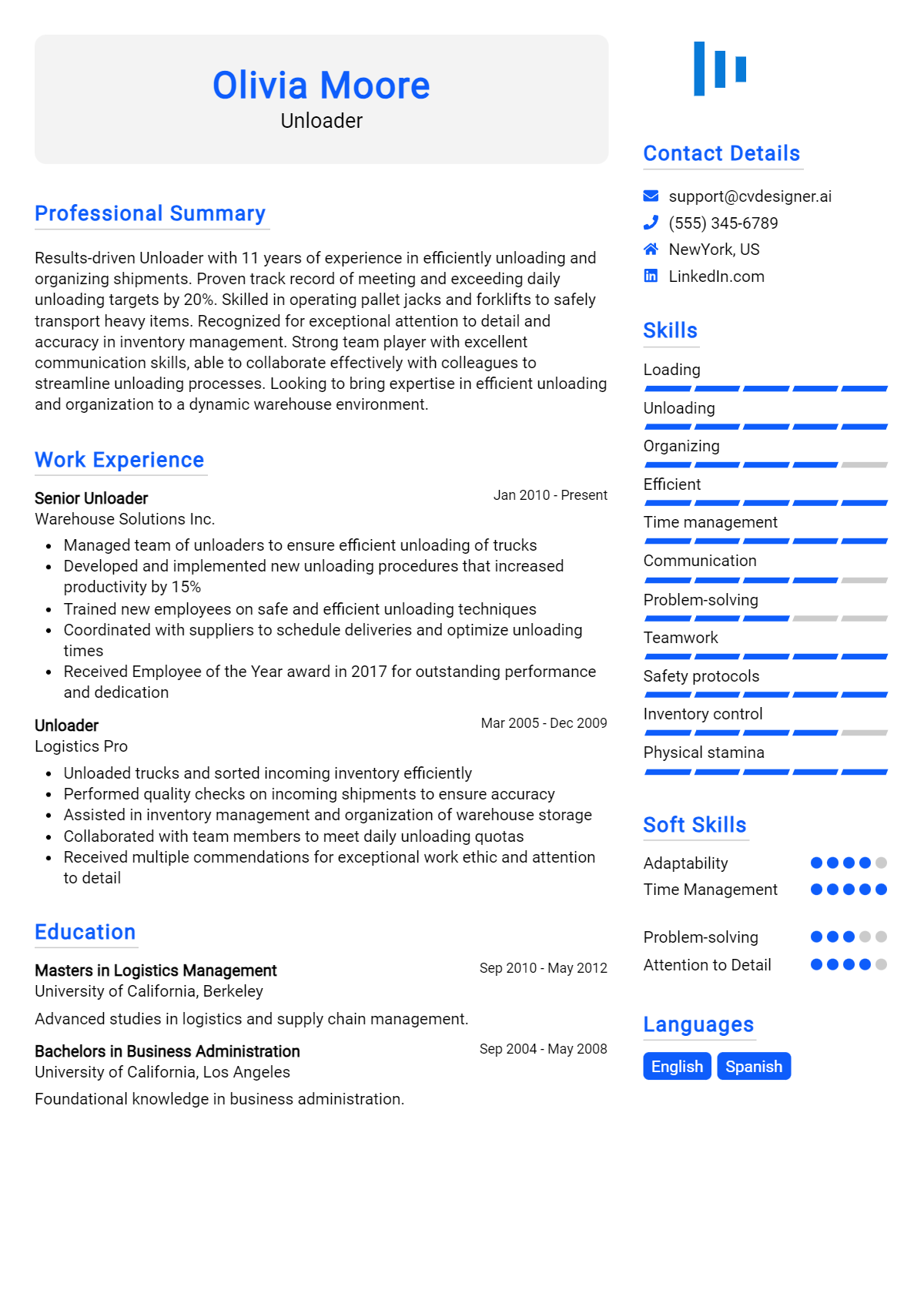 Unloader Resume Example for 2026: Free Downloadable Templates Preview