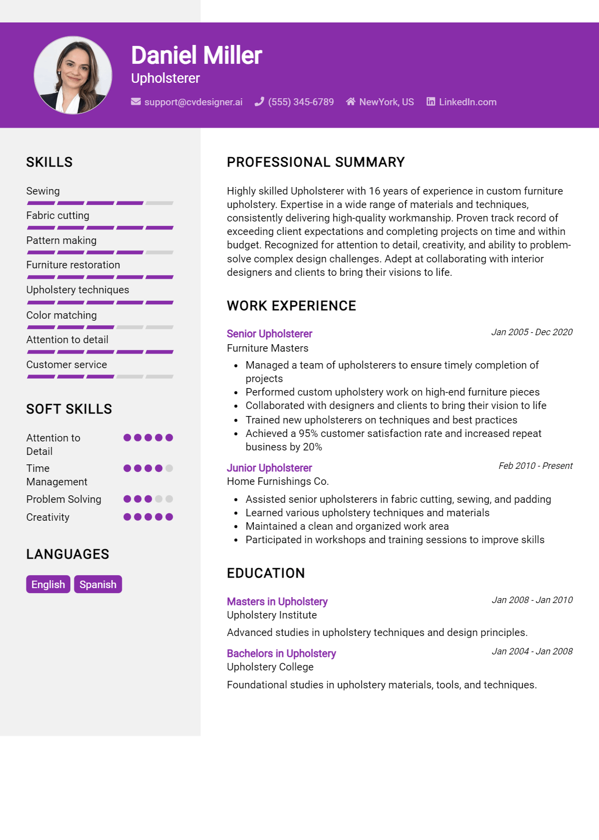 Upholsterer Resume Example for 2026: Expert Tips Preview