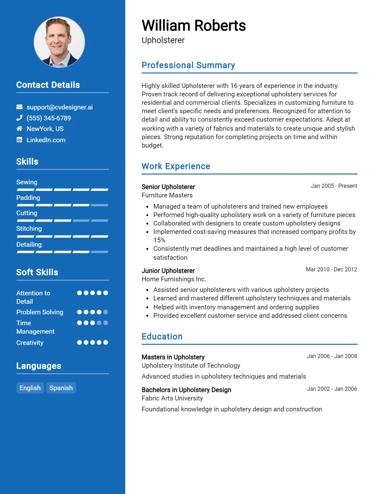 Upholsterer CV Example For 2026: Tips & Templates Preview