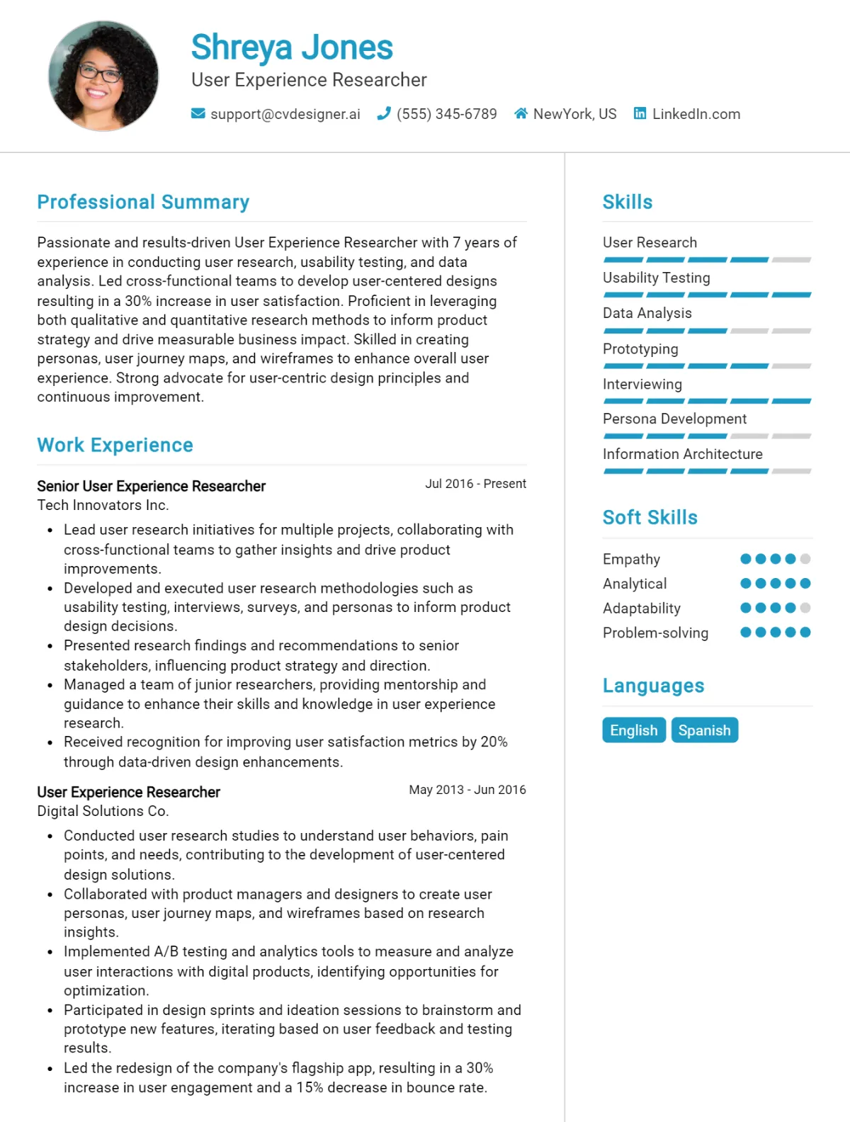 User Experience Researcher CV Example For 2026: Tips to Stand Out Preview