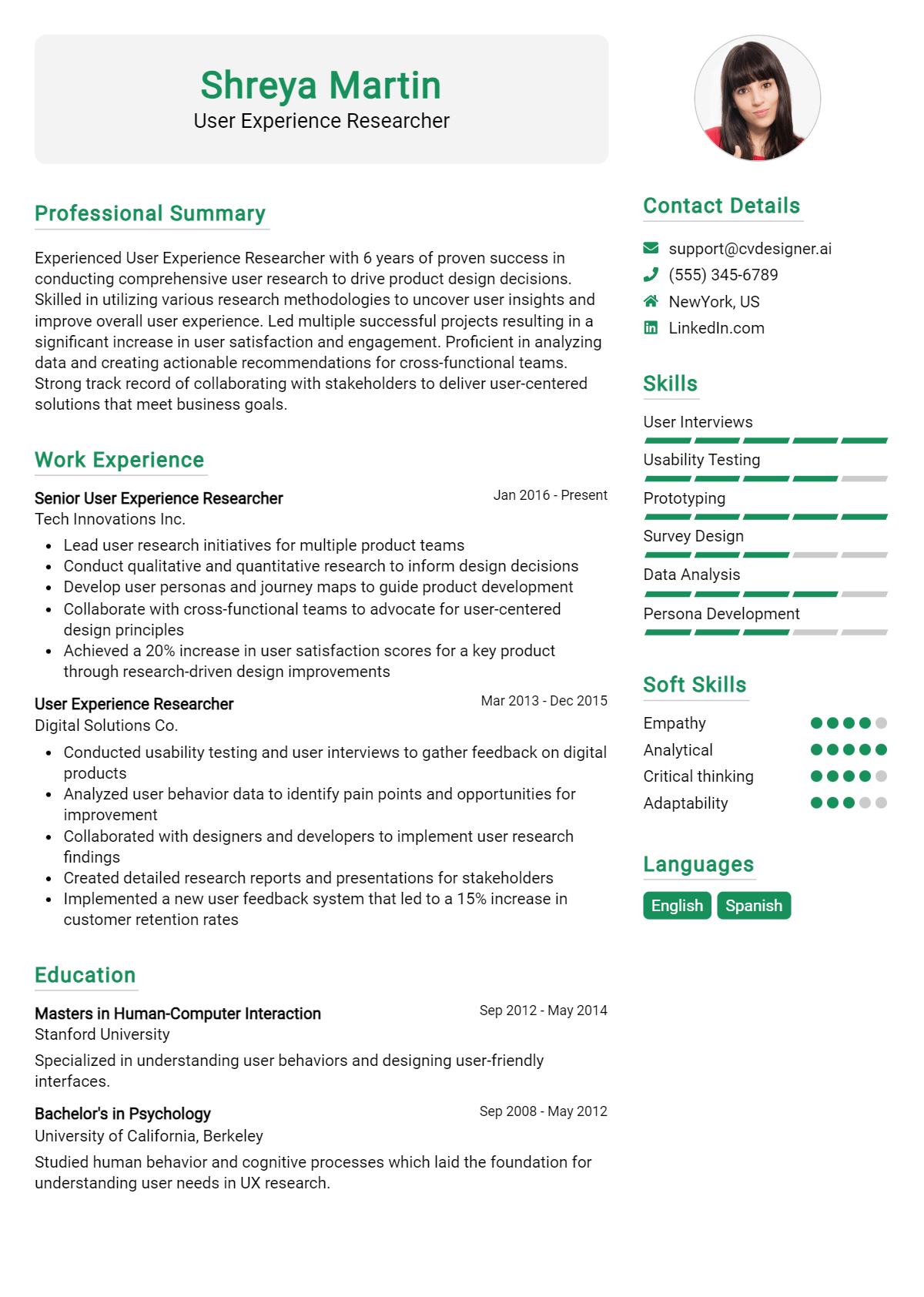 User Experience Researcher Resume Example for 2026: Writing Guide Preview