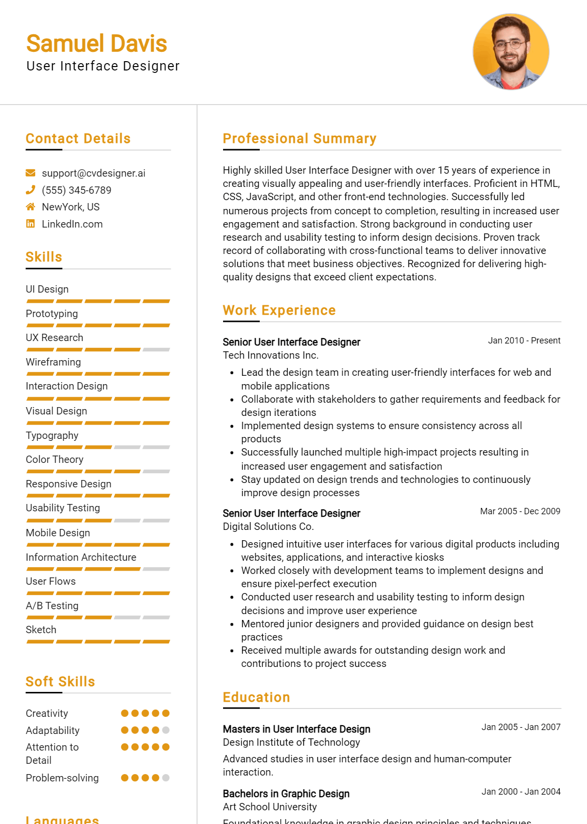 User Interface Designer Resume Example for 2026: Top CV Skills Preview