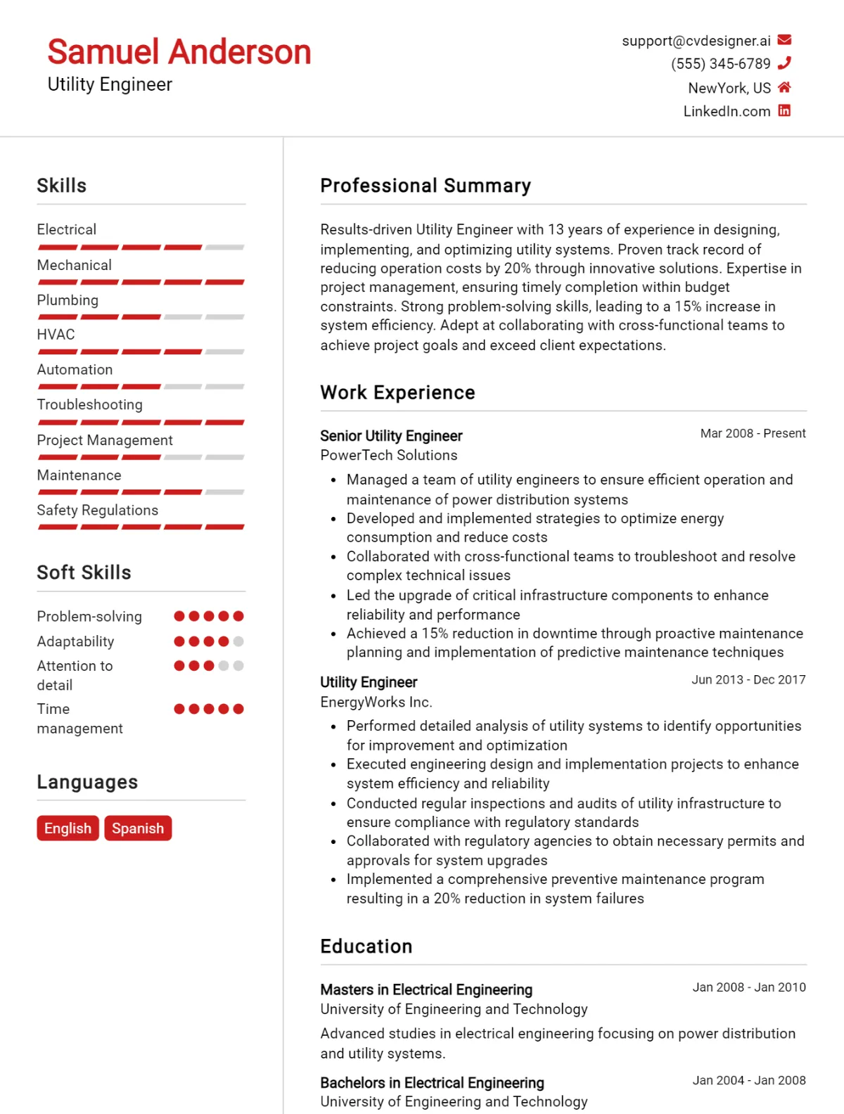 Utility Engineer CV Example For 2026: Examples & Free Templates Preview