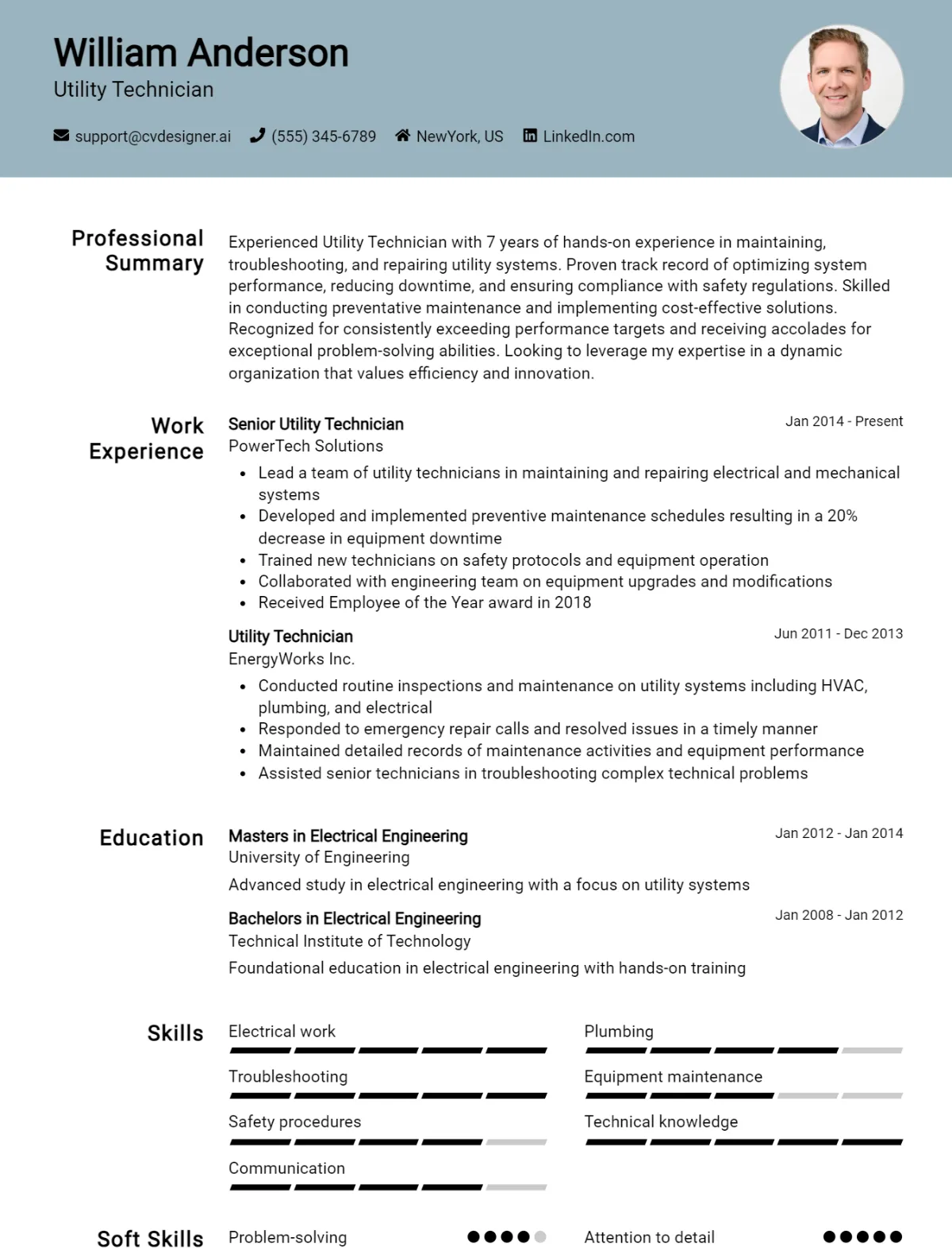 Utility Technician CV Example For 2026: Tips & Templates Preview