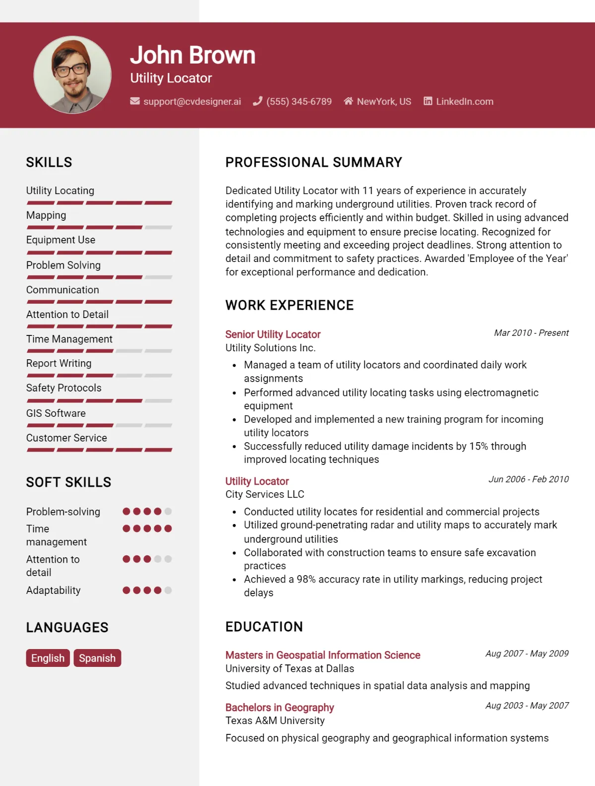 Utility Locator CV Example For 2026: Examples & Free Templates Preview