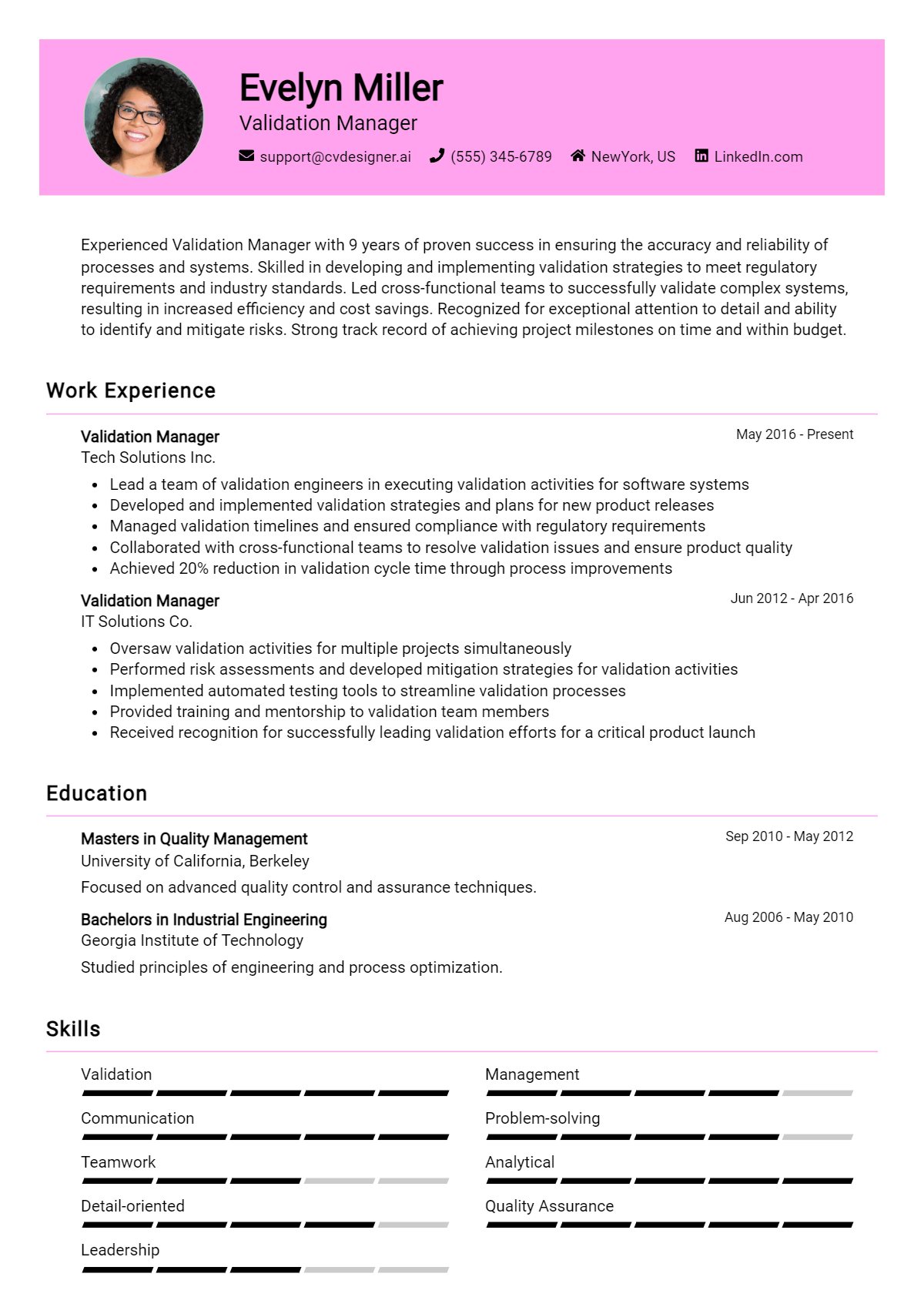 Validation Manager Resume Example for 2026: Resume Guide Preview