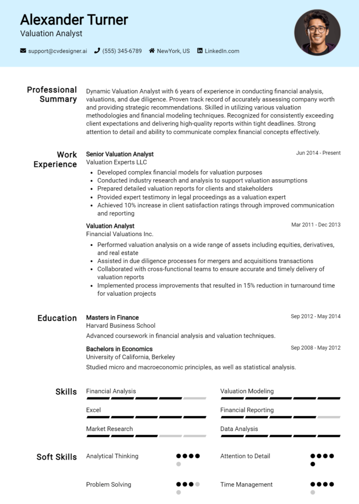 Valuation Analyst Resume Example
