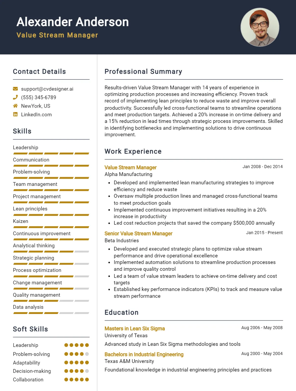 Value Stream Manager CV Example For 2026: Best Tips & Templates Preview