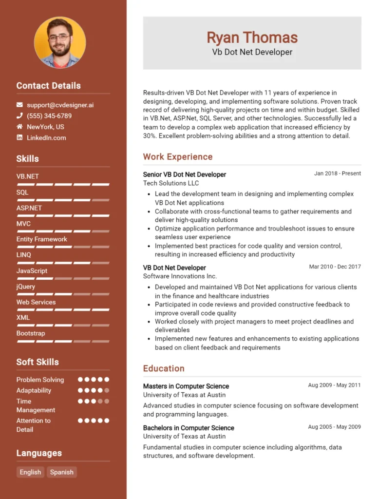 Vb Dot Net Developer CV Example