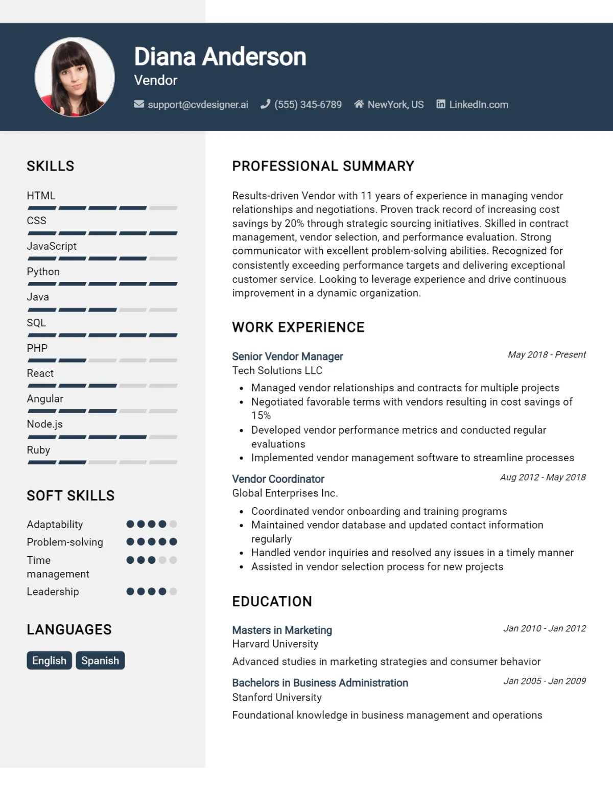 Vendor CV Example For 2026: How to Craft a Winning CV Preview
