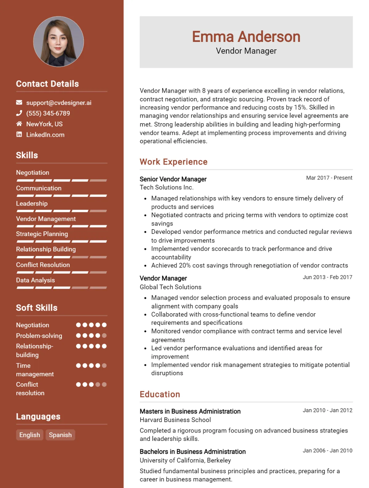 Vendor Manager CV Example For 2026: How to Create a Professional CV Preview