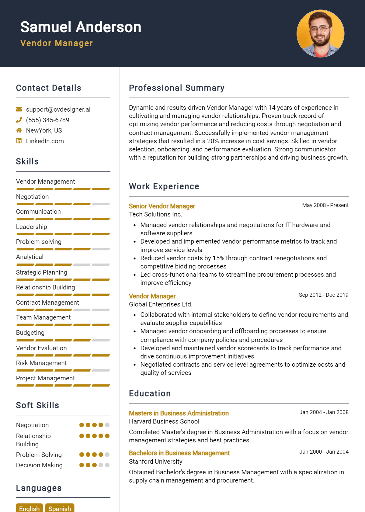 Vendor Manager Resume Example for 2026: Downloadable Templates Preview
