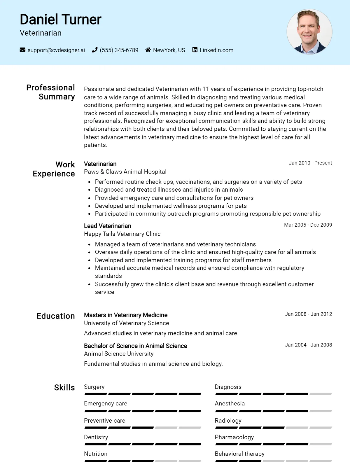 Veterinarian CV Example For 2026: Top CV Skills Preview