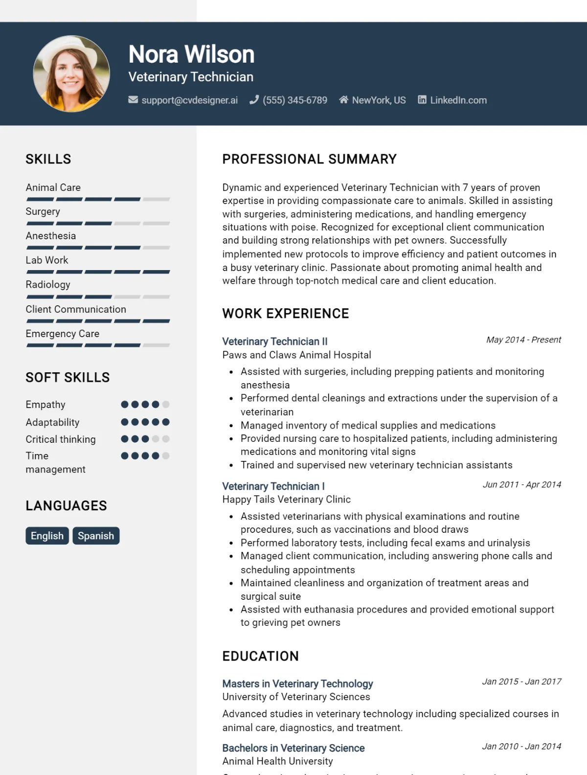 Veterinary Technician CV Example For 2026: Best Writing Guide Preview