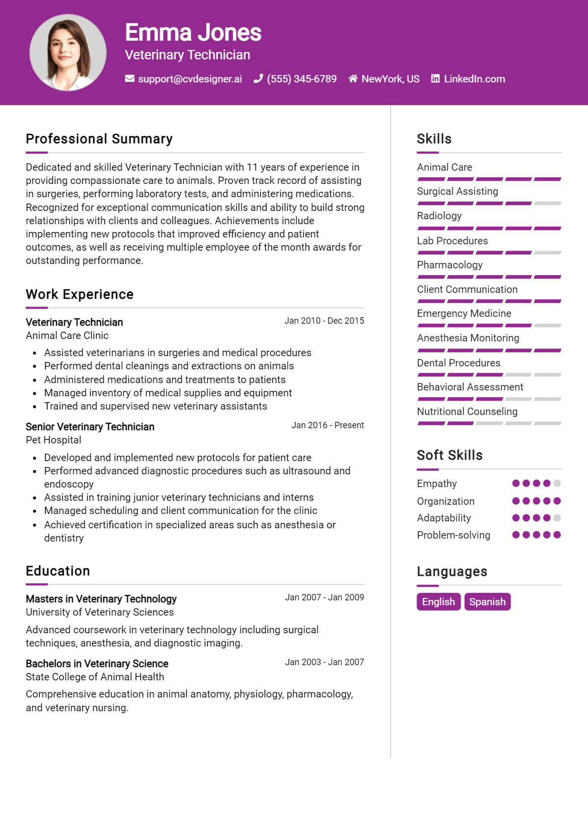 Veterinary Technician Resume Example for 2026: Best Tips & Templates Preview