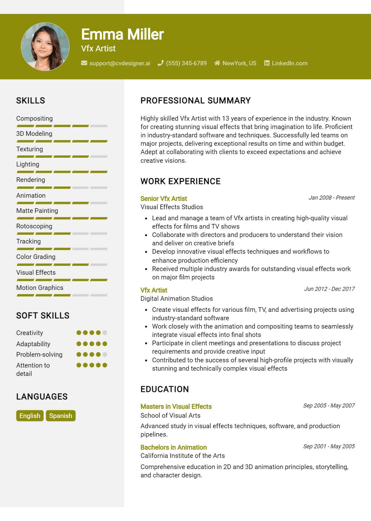 VFX Artist Resume Example for 2026: Best Writing Tips Preview